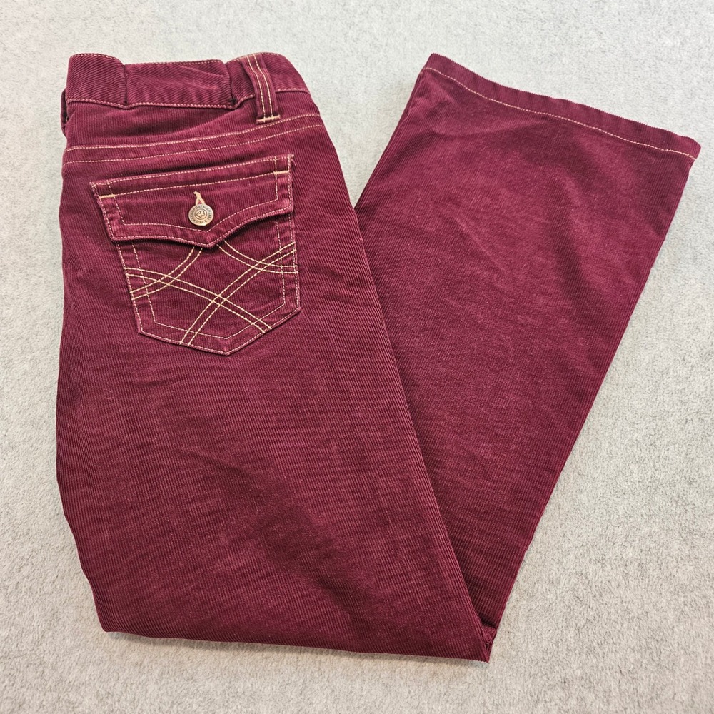AEROPOSTALE Corduroy Pants Women 9/10L Burgundy Flare Low Rise Y2K Boho Chic
